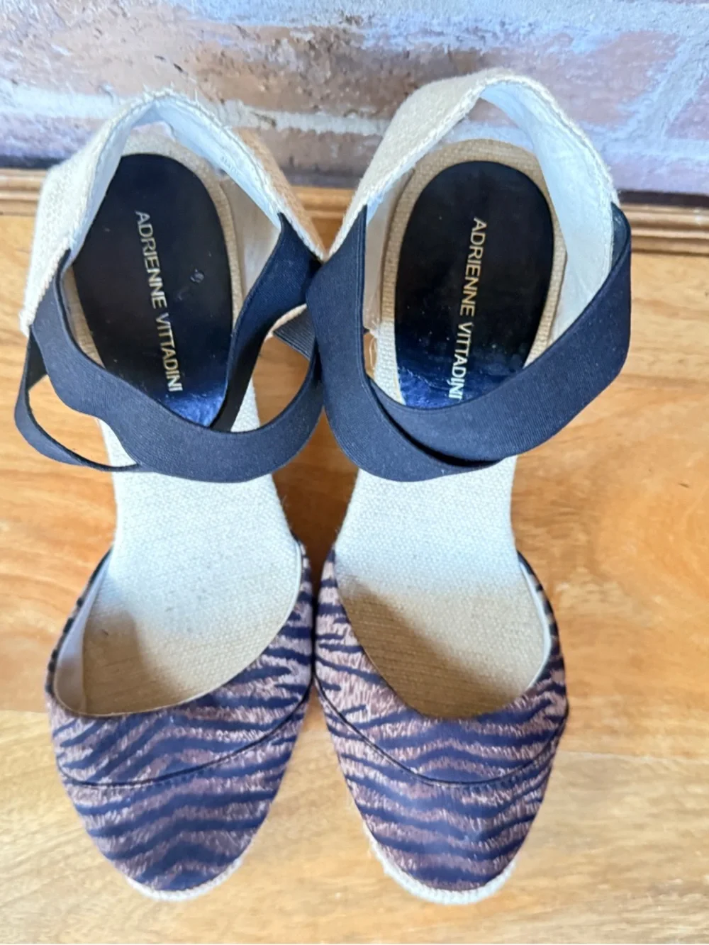 Adrienne Vittadini Brown Tiger-Print Espadrille Wedges with Black Ankle Straps